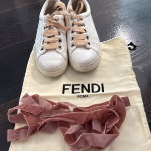 Fendi White Sneakers with Beige Laces